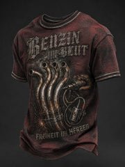 Herren-T-Shirt mit Aufdruck „BENZIN IM BLUT FREIHEIT IM HERZEN“