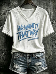 Damen-Retro-T-Shirt aus den 90ern mit musikinspiriertem Grafikdruck und V-Ausschnitt, lässig geschnitten