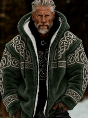 Herren-Viking-Keltenkunst-Plüsch-Kuscheljacke mit Reißverschluss und Kapuze