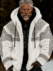 Herren-Viking-Keltenkunst-Plüsch-Kuscheljacke mit Reißverschluss und Kapuze