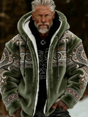 Herren-Viking-Keltenkunst-Plüsch-Kuscheljacke mit Reißverschluss und Kapuze