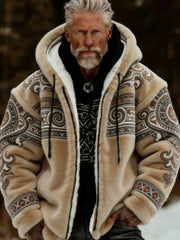 Herren-Viking-Keltenkunst-Plüsch-Kuscheljacke mit Reißverschluss und Kapuze
