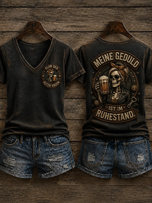 Women's Funny Slogan Print V-neck T-Shirt