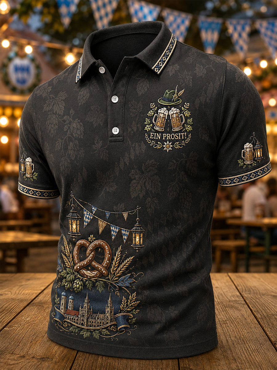 Herren-Oktoberfest Prost! Bedrucktes Freizeit-Poloshirt