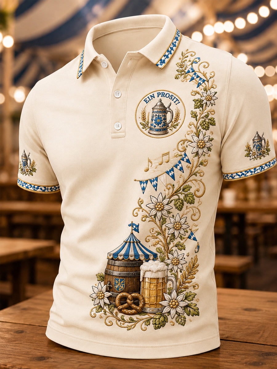 Herren-Oktoberfest Prost! Bedrucktes Freizeit-Poloshirt