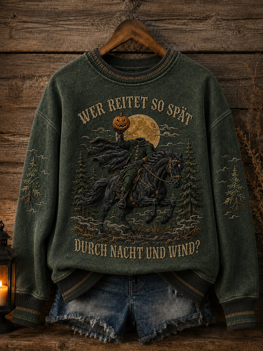 Damen-Sweatshirt mit dem Aufdruck „WER REITET SO SPÄT DURCH NACHT UND WIND“ für Halloween