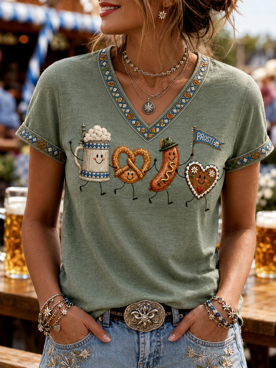 Frauen Oktoberfest Prost! Casual V-Ausschnitt T-Shirt drucken