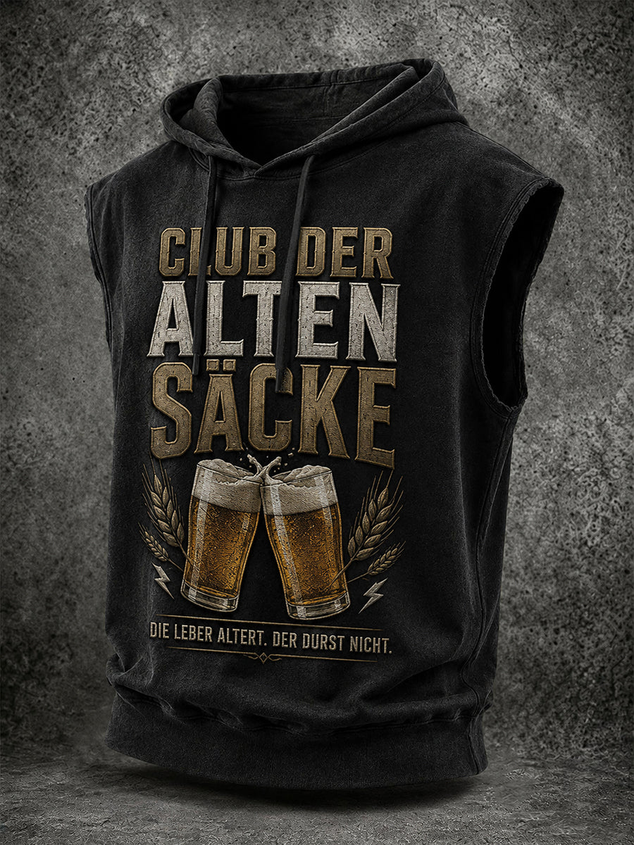 Lustiges Herren-Sweatshirt mit Aufdruck, ärmellos und mit Kapuze