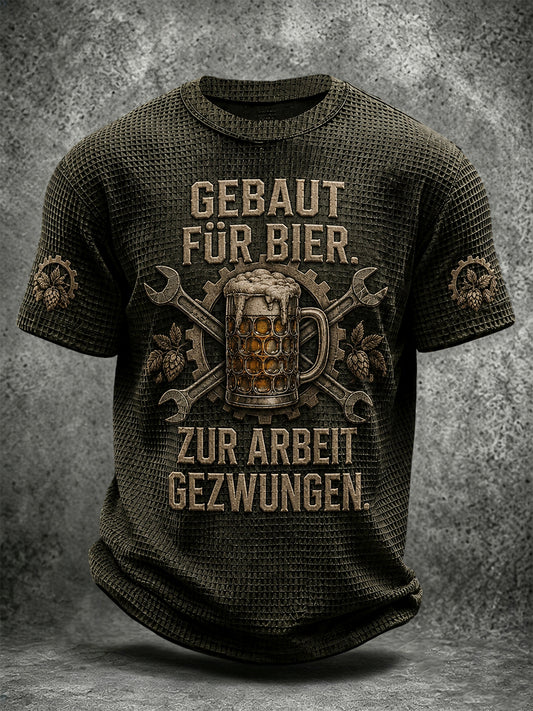 Herren-Freizeit-T-Shirt mit witzigem Slogan-Druck und Waffelstruktur