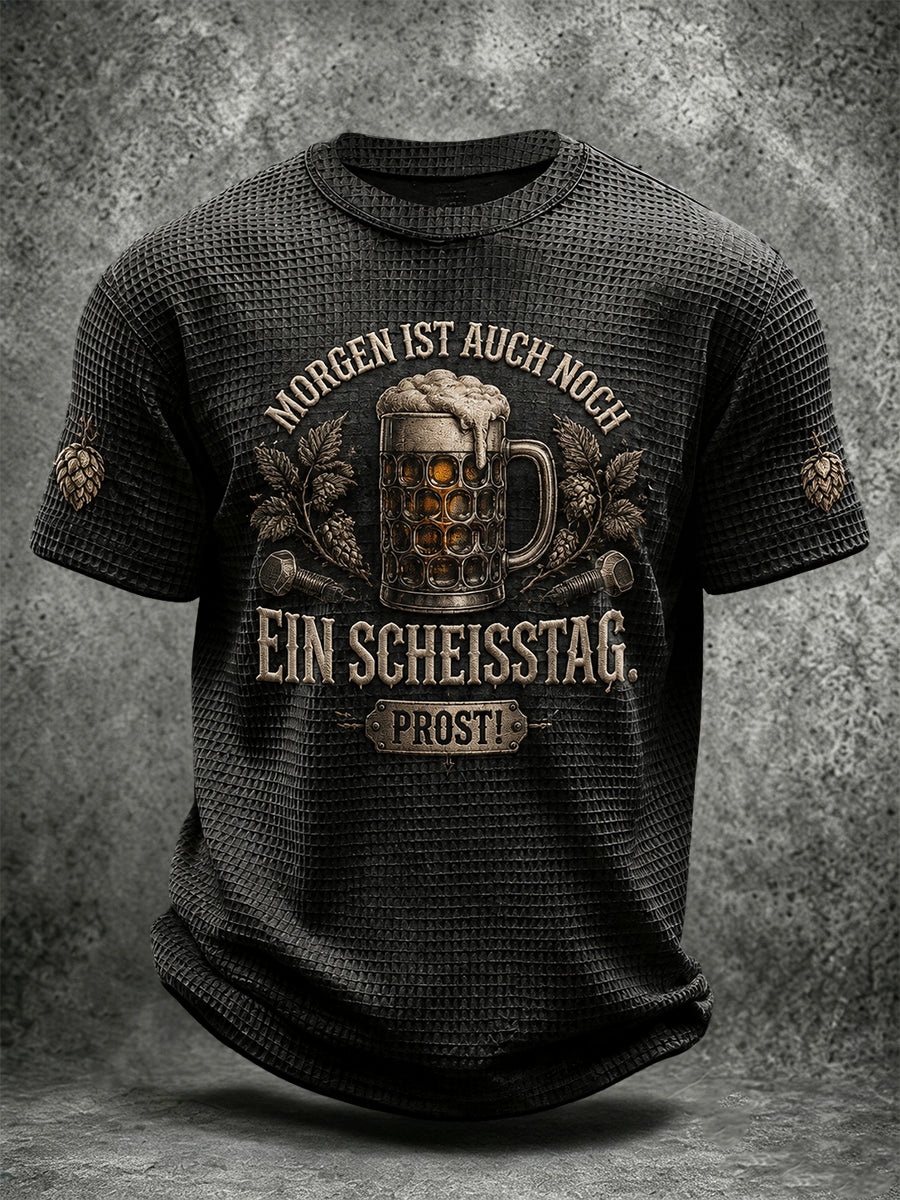 Herren-Freizeit-T-Shirt mit witzigem Slogan-Druck und Waffelstruktur