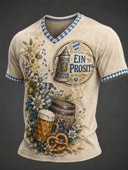 Herren-Oktoberfest Prost! Bedrucktes Freizeit-T-Shirt mit V-Ausschnitt