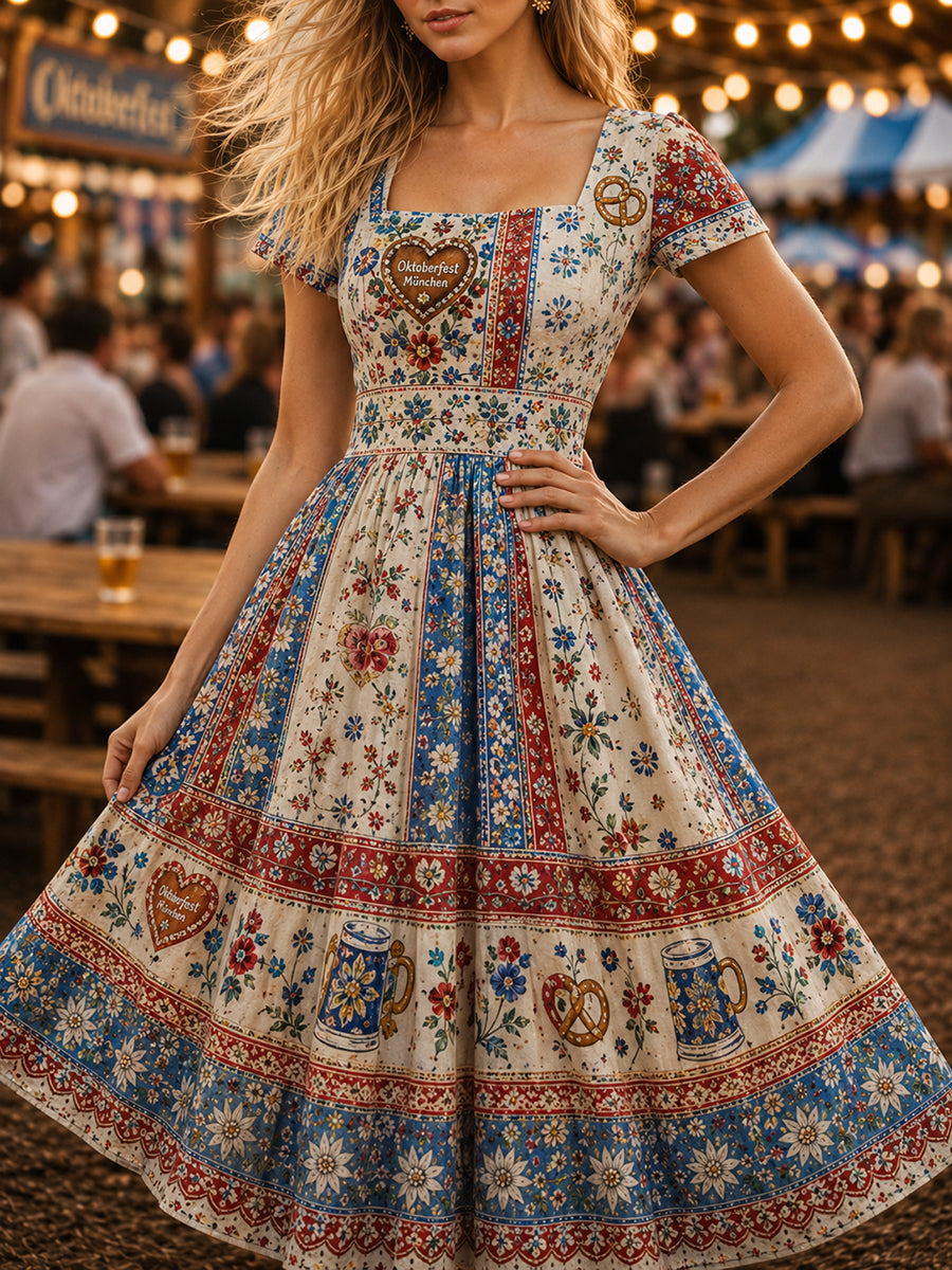 Damen Oktoberfest Print Kleid