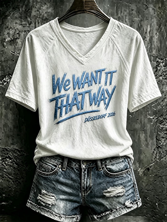 Damen-Retro-T-Shirt aus den 90ern mit musikinspiriertem Grafikdruck und V-Ausschnitt, lässig geschnitten