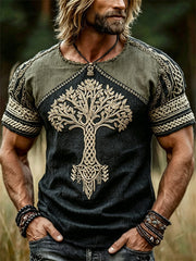 Herren Viking Tree of Life Keltischer Knoten Color block Print kurze Ärmel T-Shirt