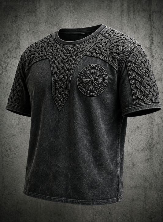 Herren-Retro-Viking-Valknut-T-Shirt mit kurzen Ärmeln