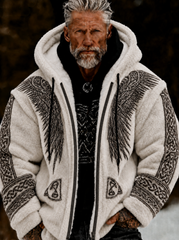 Herren-Viking-Keltenkunst-Plüsch-Kuscheljacke mit Reißverschluss und Kapuze