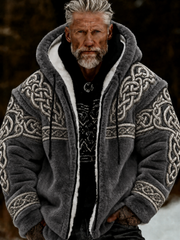 Herren-Viking-Keltenkunst-Plüsch-Kuscheljacke mit Reißverschluss und Kapuze