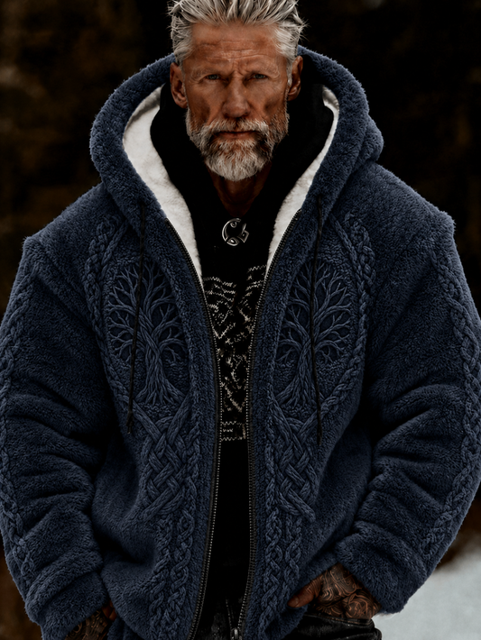 Herren-Viking-Keltenkunst-Plüsch-Kuscheljacke mit Reißverschluss und Kapuze