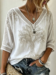 Frauen Edles Wikinger-T-Shirt aus Leinen mit keltischem Knoten druck
