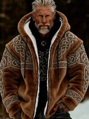 Herren-Viking-Keltenkunst-Plüsch-Kuscheljacke mit Reißverschluss und Kapuze