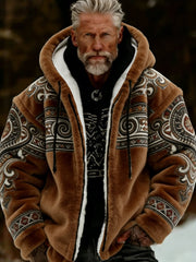 Herren-Viking-Keltenkunst-Plüsch-Kuscheljacke mit Reißverschluss und Kapuze