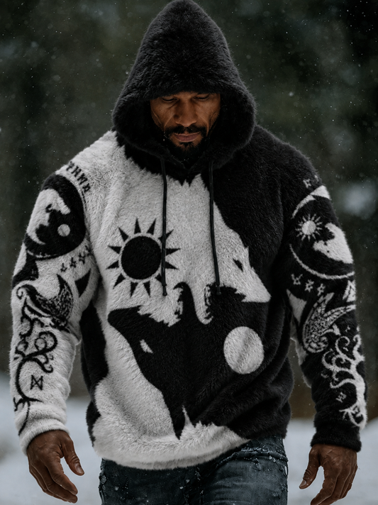 Herren-Viking-Vintage-Wolf-keltischer warmer Flanell-Kapuzenpullover