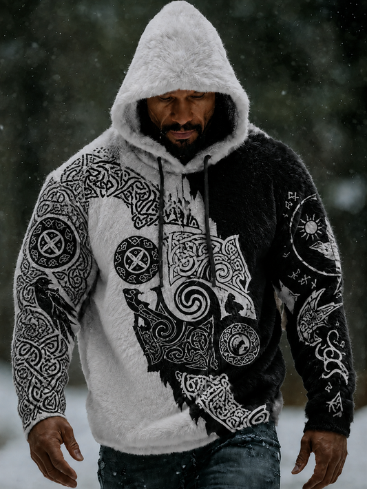 Herren-Viking-Vintage-Wolf-keltischer warmer Flanell-Kapuzenpullover