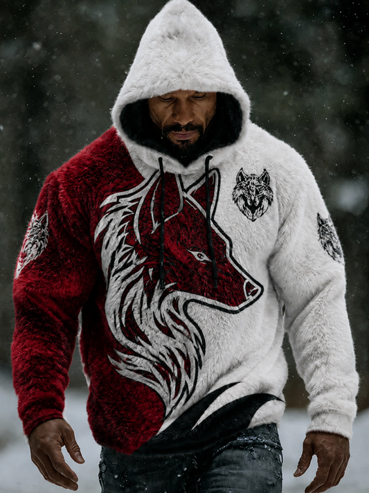 Herren-Viking-Vintage-Wolf-keltischer warmer Flanell-Kapuzenpullover