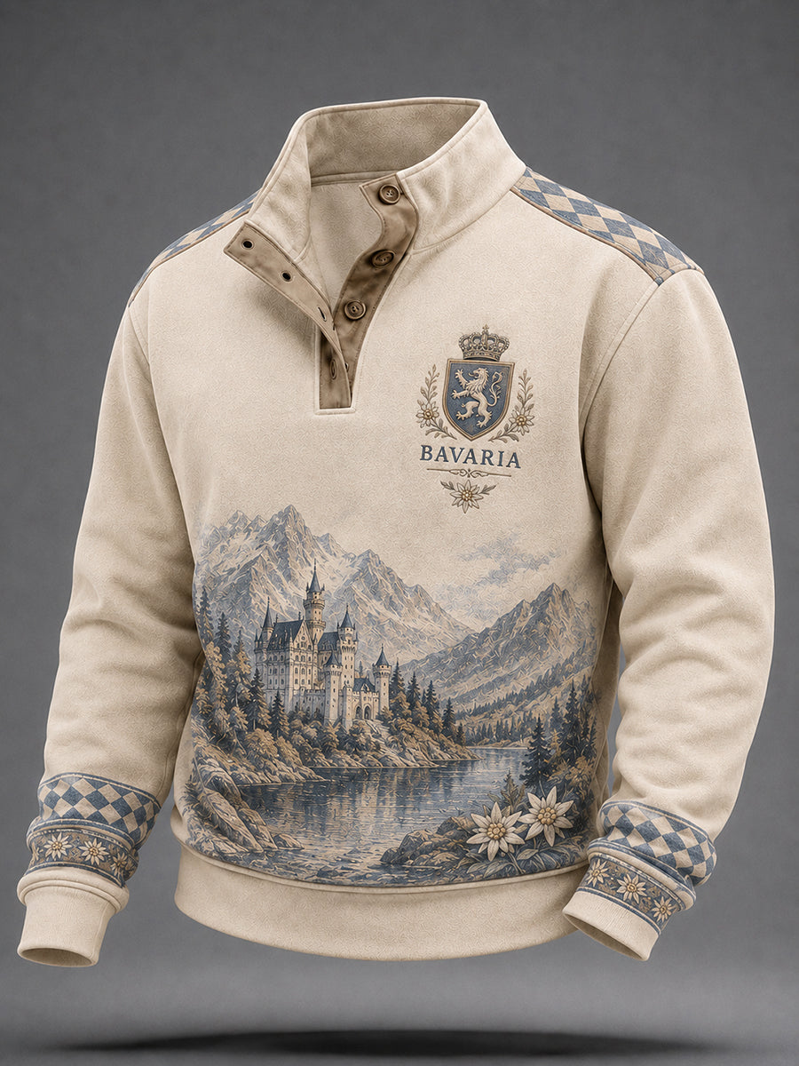 Herren-Sweatshirt im deutschen bayerischen Stil mit vier Knöpfen und Henley-Ausschnitt