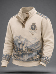 Herren-Sweatshirt im deutschen bayerischen Stil mit vier Knöpfen und Henley-Ausschnitt