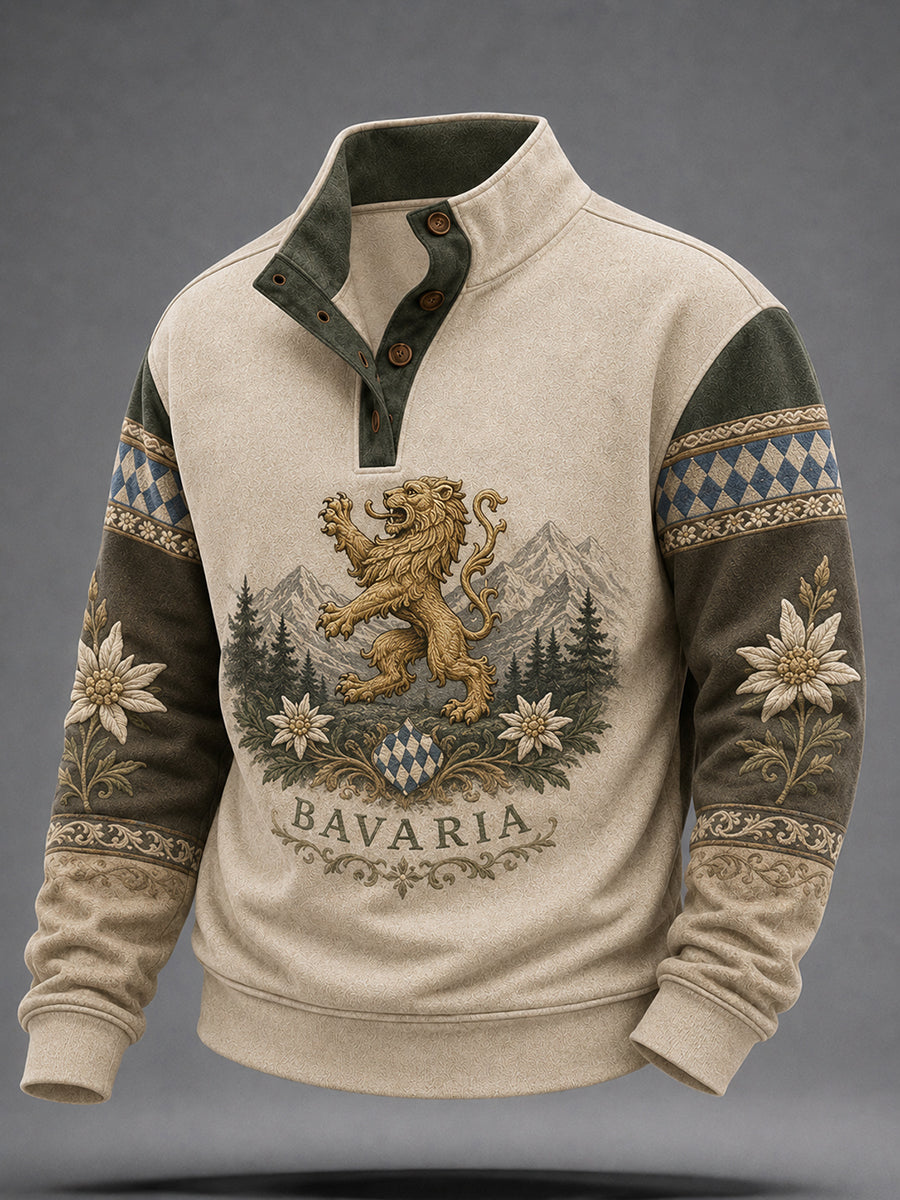 Herren-Sweatshirt im deutschen bayerischen Stil mit vier Knöpfen und Henley-Ausschnitt