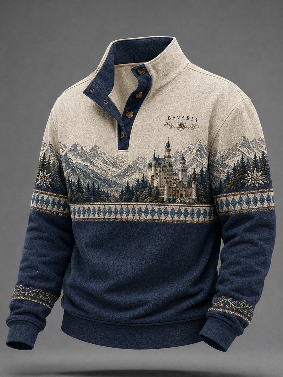 Herren-Sweatshirt im deutschen bayerischen Stil mit vier Knöpfen und Henley-Ausschnitt