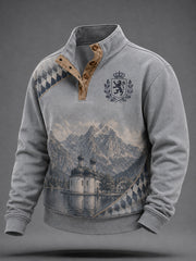 Herren-Sweatshirt im deutschen bayerischen Stil mit vier Knöpfen und Henley-Ausschnitt